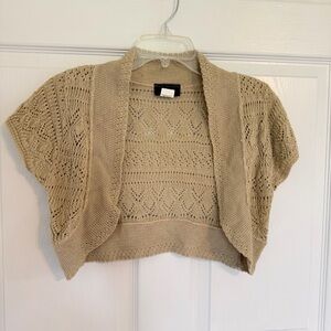 Rue21 Beige Crochet Knit Shrug Cardigan Women’s Large Boho Short Sleeve